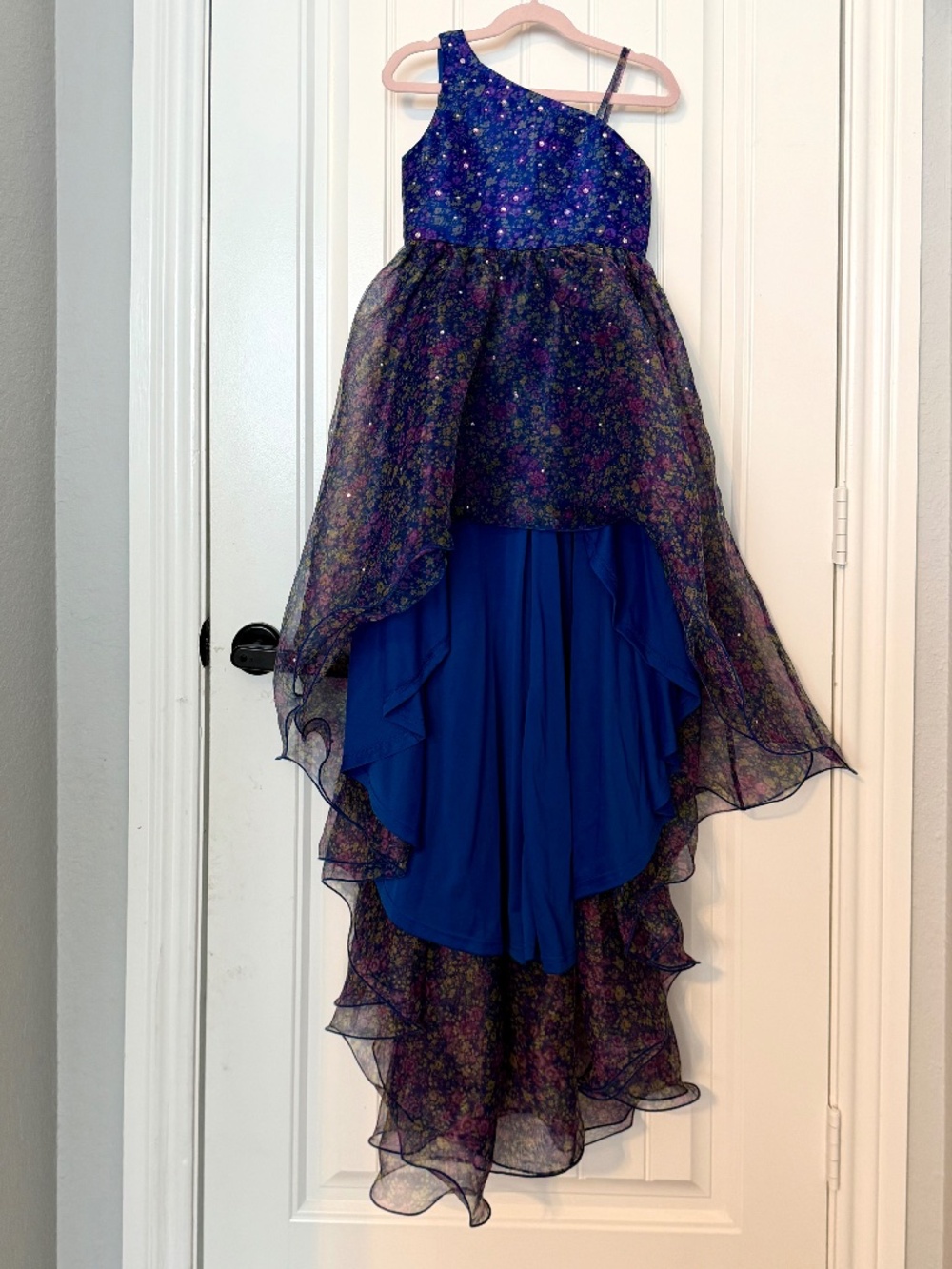 Marc Defang Girls Size 6 Blue Floral Pageant Dress
